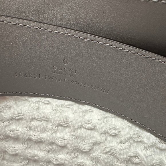 Gucci Gray Embossed Leather Belt Men's Size 32-36 - Picture 3 of 3